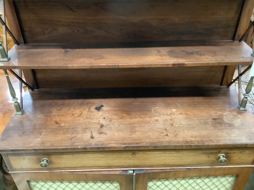 A Regency rosewood chiffonier, width 99cm depth 39cm height 150cm